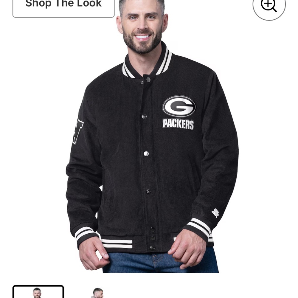 Men's Green Bay Packers Starter Black Blackout Corduroy Full-Snap Varsity Jacket